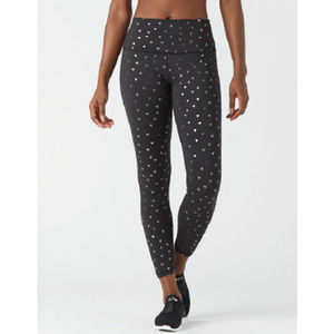 Glyder High Power Legging in Black Triangle Size XS Silver Metallic Print‎ Gym